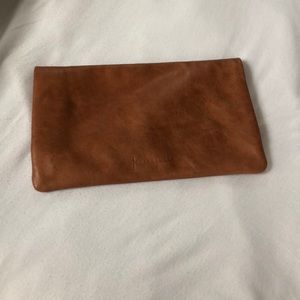 Kslasemade leather fold over clutch with zipper